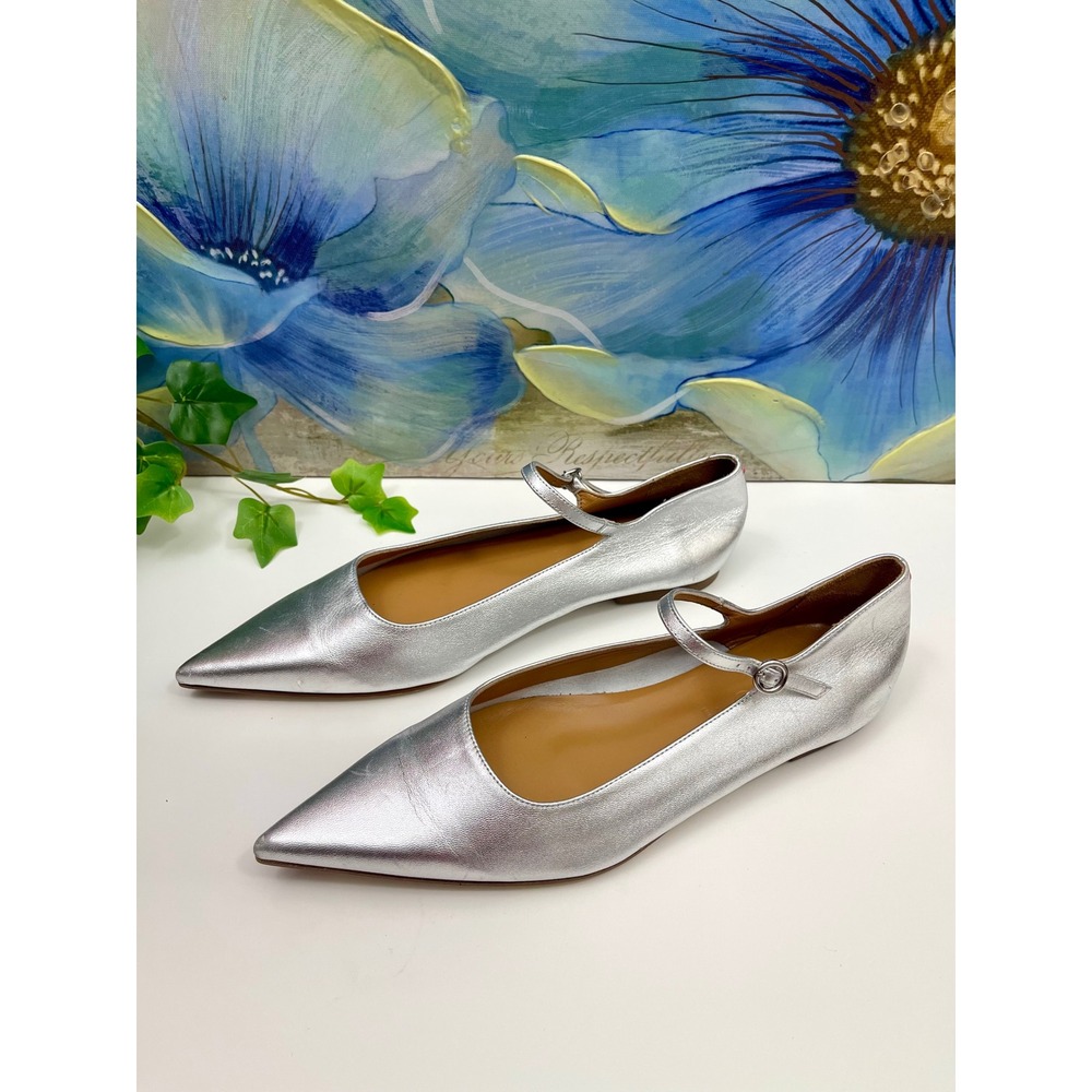 New AEYDE Cleo Pointed Toe Mary Jane Flat in Silver, Size EU 38.5/ US 8.5 - Picture 4 of 11